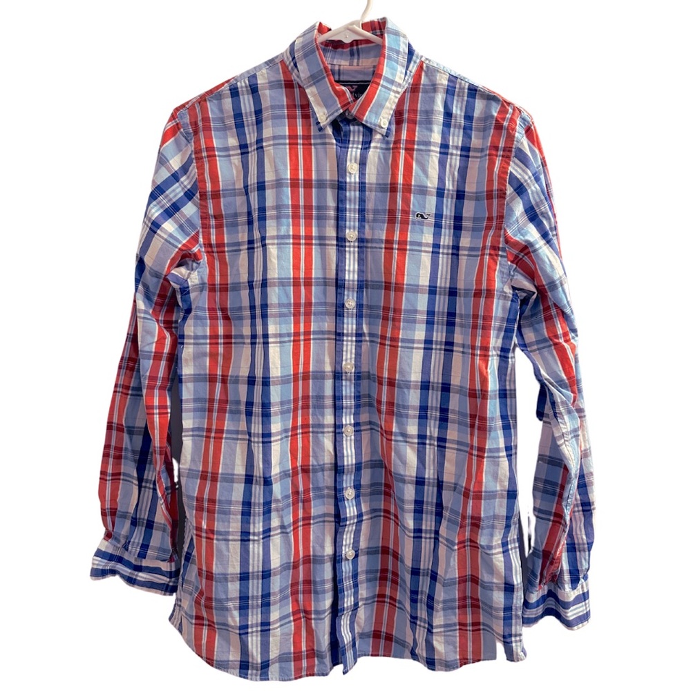 Vineyard Vines 100% Cotton Whale Shirt (Boys XL 18) Red White and Blues